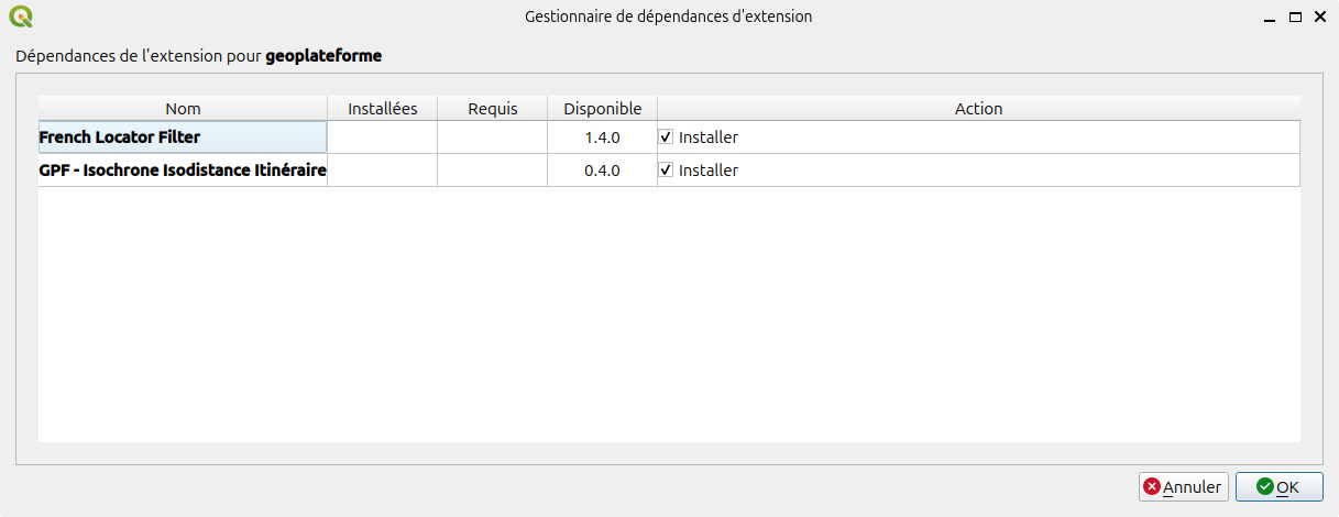 QGIS - Gestionnaire de dépendances d'extension