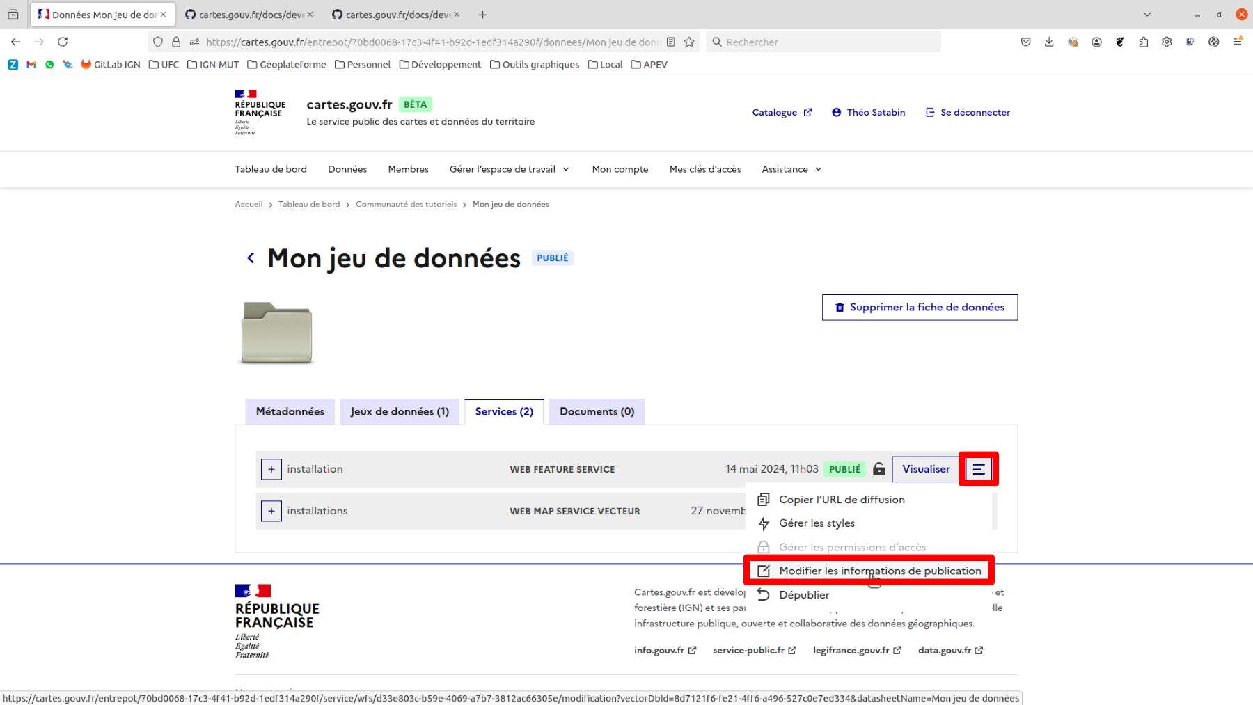 Modifier les informations de publication