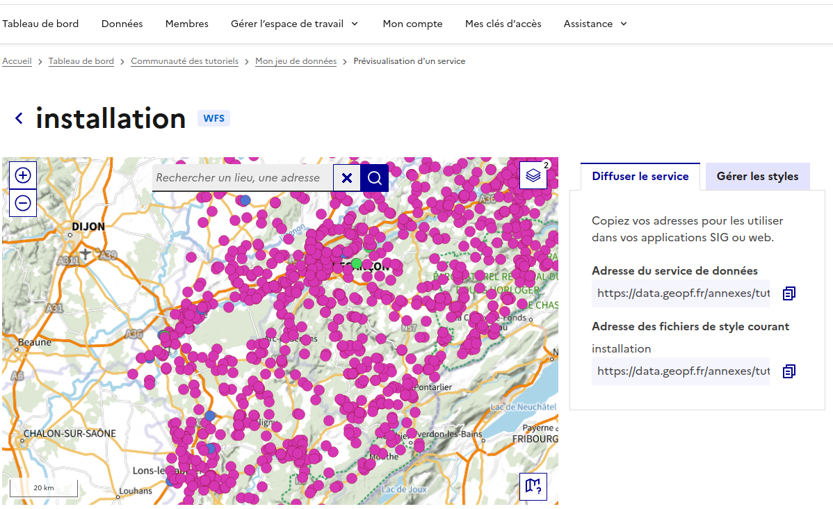 Visualisation d'un jeu de données publié en WFS, avec style