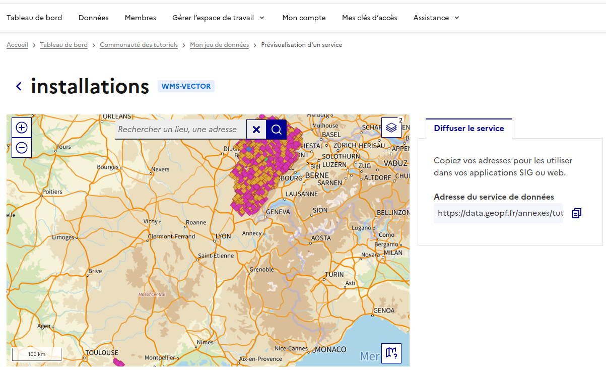 Visualisation d'un jeu de données publié en WMS